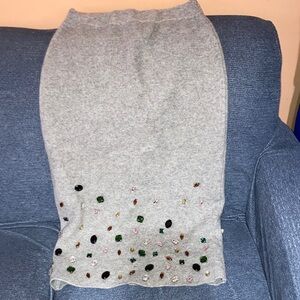 Zara Gray Knit Pencil Skirt with Multicolor Gem Accents